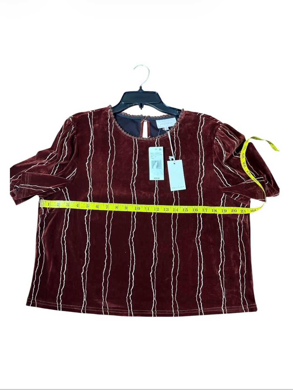 NWT Melloday Velvet Stripe Applique Puff Sleeve Crew Neck Top Size XL MSRP$69 - Picture 5 of 6